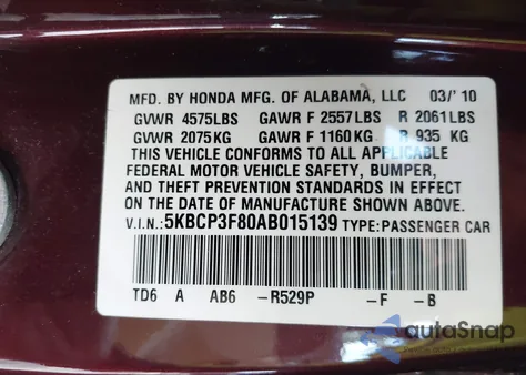 2010 Honda Accord 3.5 Ex-L from USA, damaged, VIN 5KBCP3F80AB015139